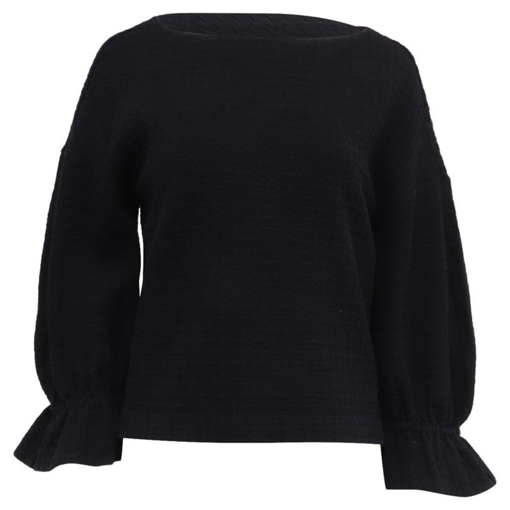 Sandro Paris Ruffle Sleeve Blouse in Black Cotton